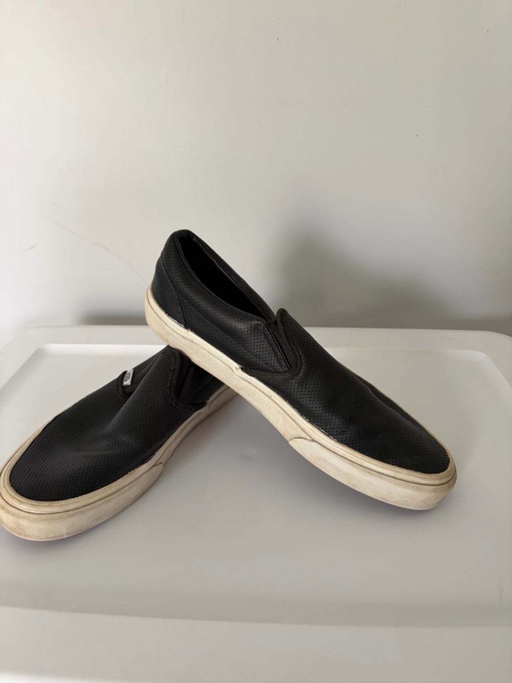 Vans Women's Black Slip-On Sneakers with White Sole